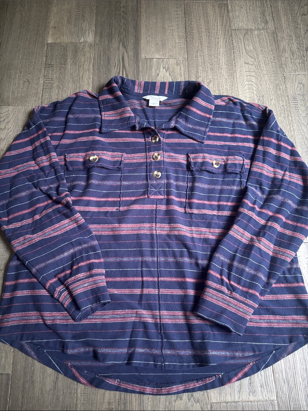 Natural Reflections | Blanket Stripe Knit Long Sleeve Henley 100% Cotton Size L